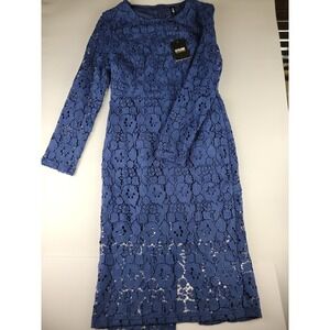 STYLEWE Blue Lace Midi Dress Long Sleeve Zipper Closure Women's Size L NWT